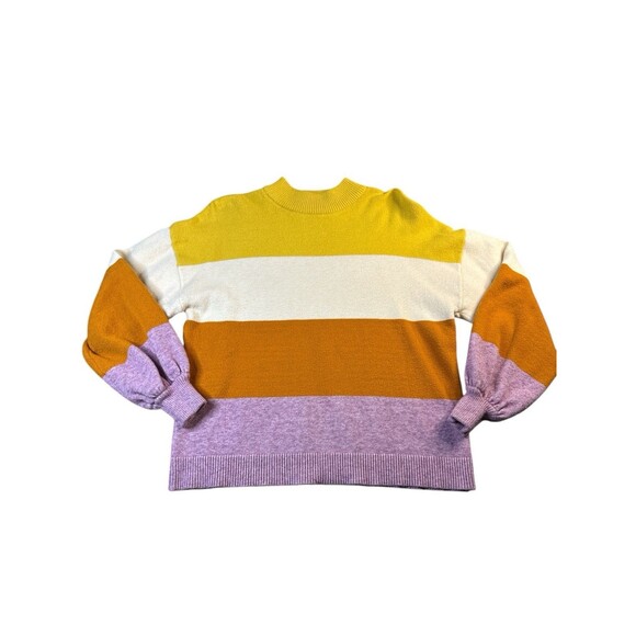 Sugar + Lips Colorblock Pullover Sweater Yellow  Lavender Striped Crewneck Small - Picture 1 of 8